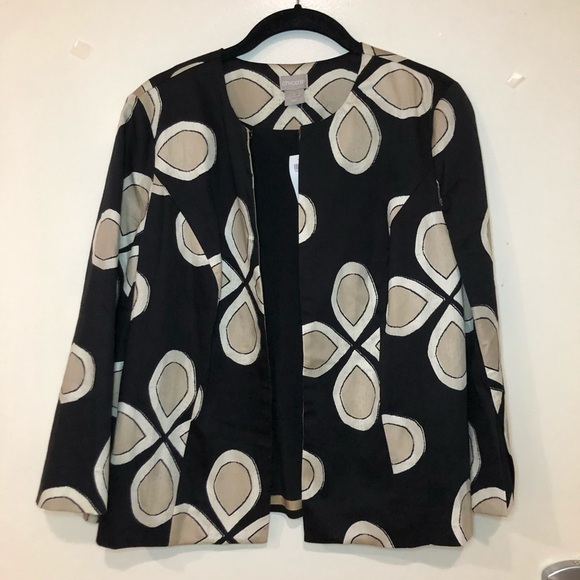 Chico’s Black & Tan Print Cotton Blend Blazer Size small - Picture 1 of 9